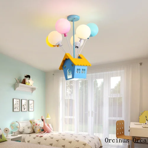 Cartoon Creative Flying Roof Hanging Lamp LED Blue Balloon Hanging Lamp for Children's Rooms in Boys'and Girls' Bedrooms