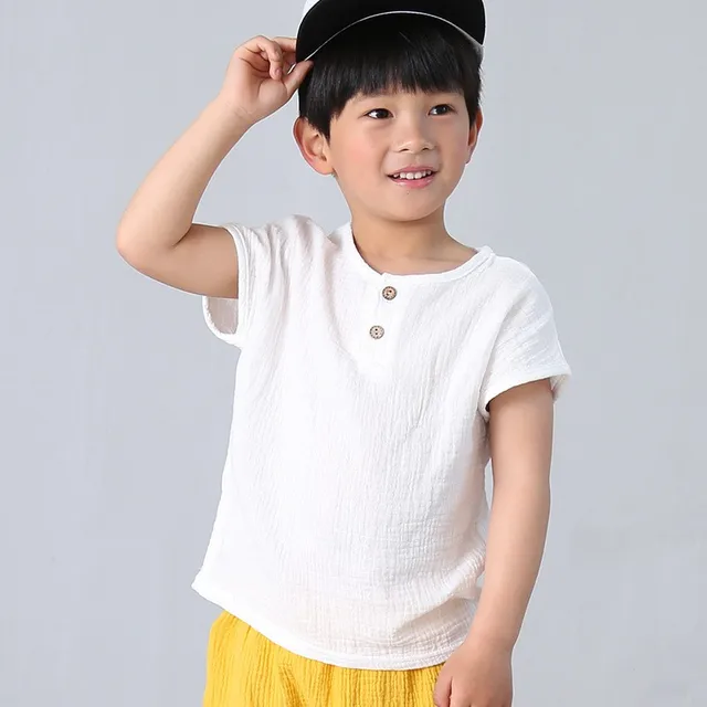 Linen 2021 Cotton Baby Boy Girl Summer T Shirts New Toddler Comfortable Tops Tee Children Clothing Kids Button 80-130CM Height T3666-white