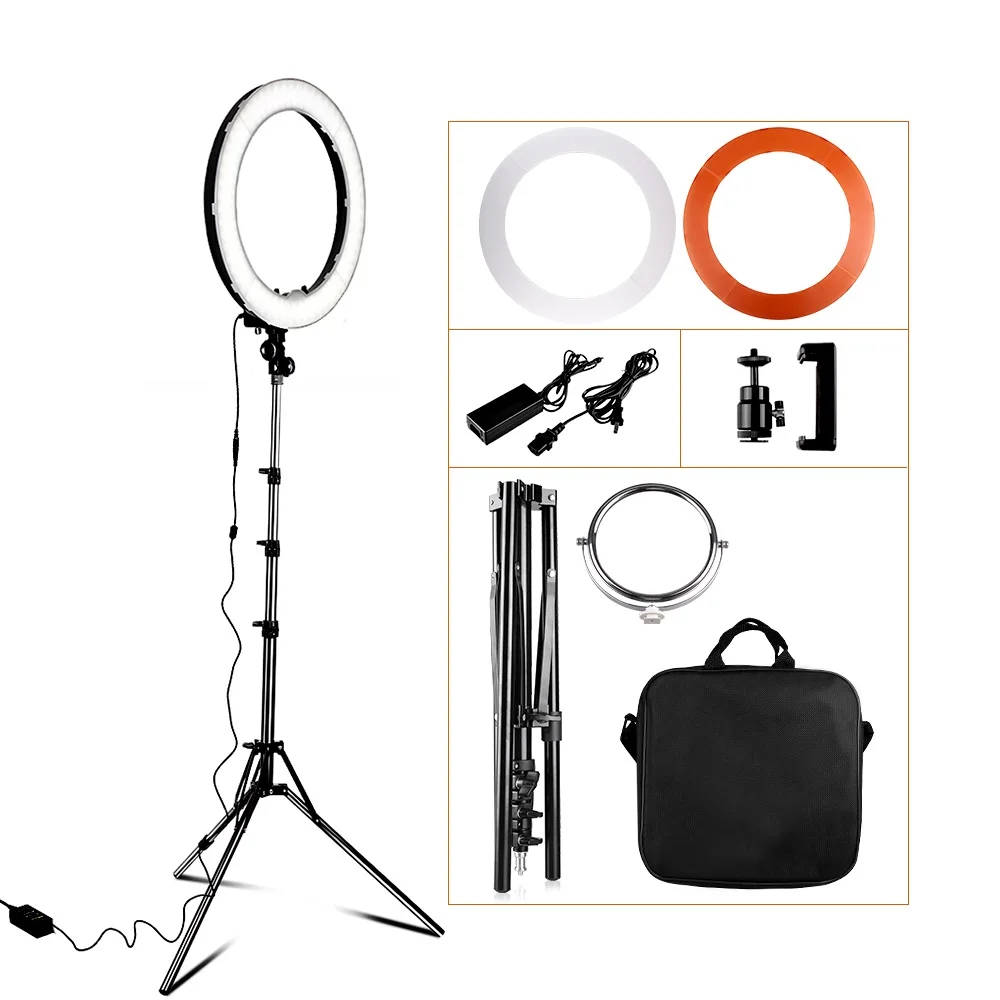 Travor RL-18 Dimmable photography ring light with carry bag 240pcs led beads inside 55w ringlight lamp for makeup & light tripod