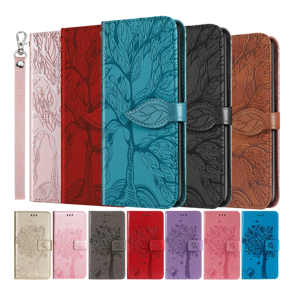 Кожаный чехол-книжка с 3d-изображением дерева для Xiaomi POCO M3 X3 F3 GT Redmi 9 Power 9A 9C 9T K30 K40 Note