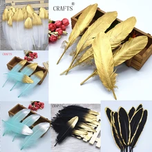 20 unids/bolsa 17-22cm de largo hermoso espray pluma de ganso dorada accesorios decorativos de joyería DIY