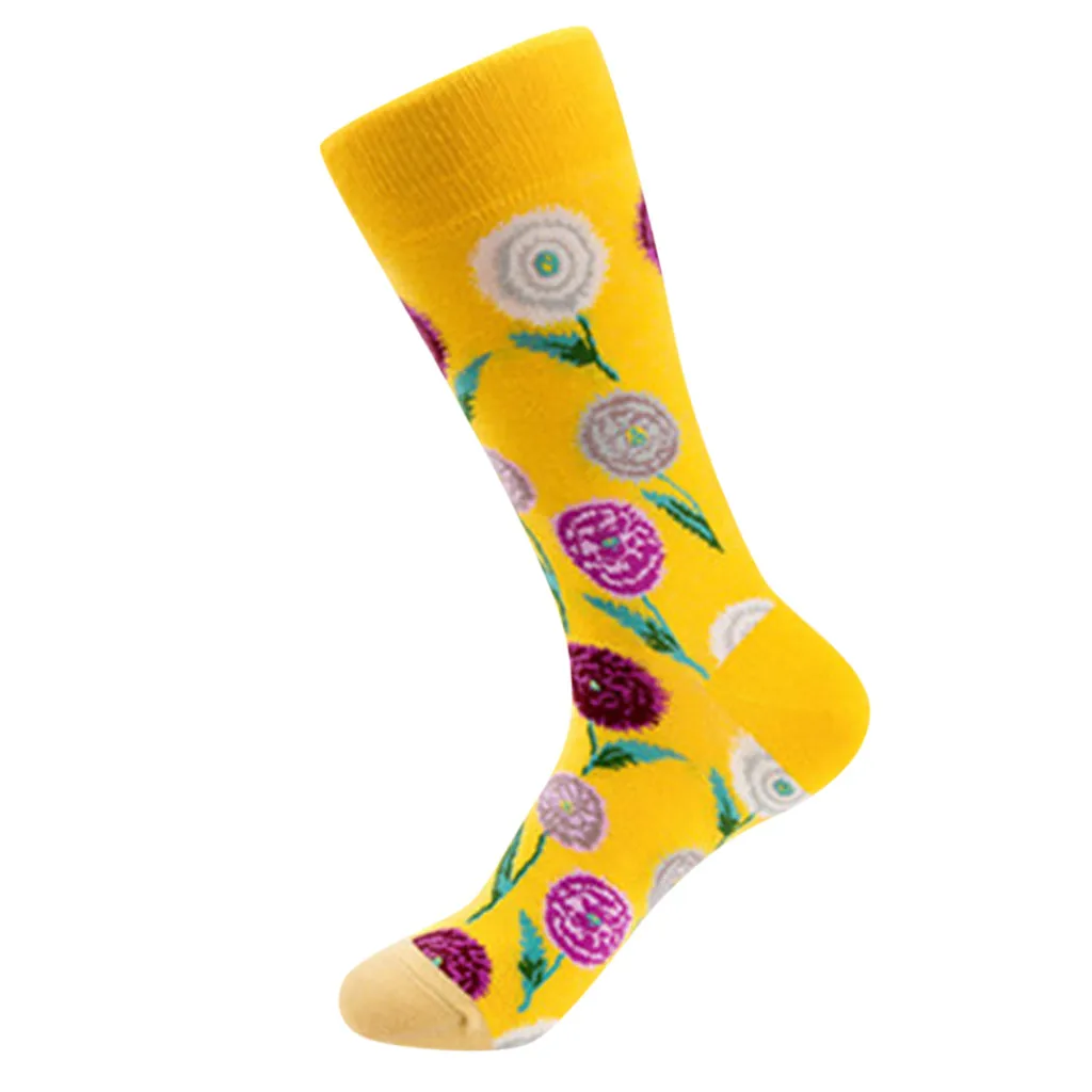 1 пара, женские цветные носки, яркие осенние носки с цветочным принтом, повседневные хлопковые носки, женские носки, женская одежда - Цвет: YE