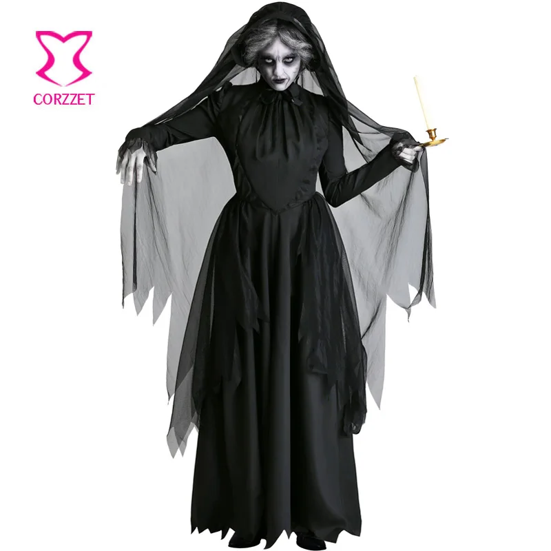 Привидение невесты черное нарядное платье ужас ведьма вампир косплей костюмы на Хэллоуин для женщин плюс размер ролевые игры Вечерние