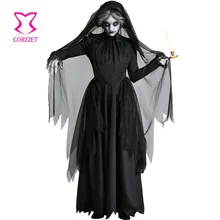 Noiva fantasma Preto Fancy Dress Horror Bruxa Vampiro Cosplay Trajes de Halloween Para As Mulheres Plus Size desgaste Do Partido Role Playing Games(China)