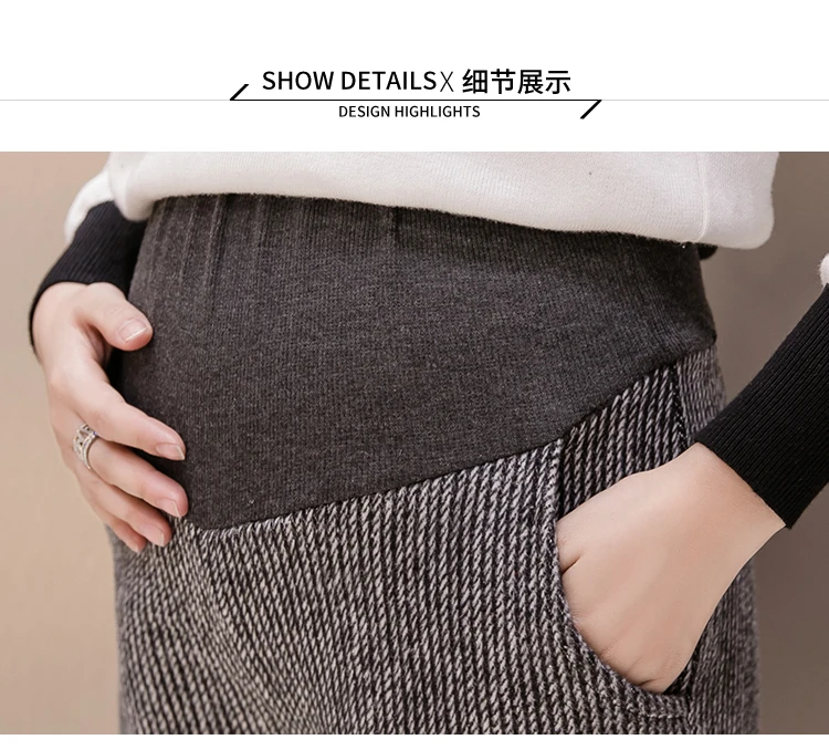 748# Autumn Winter Woolen Maternity Pants Wide Leg Loose Straight Pants Clothes for Pregnant Women 9/10 Pregnancy Belly Trousers