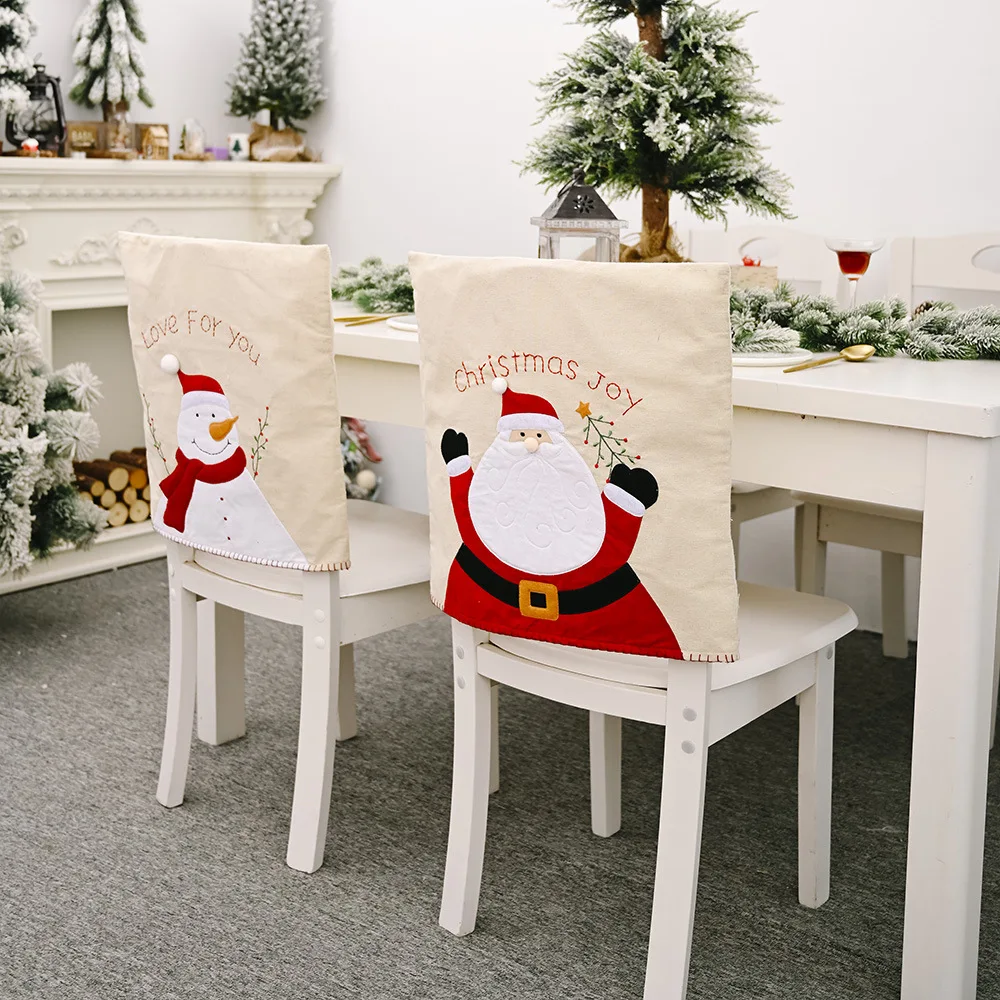 Christmas New Decorations Embroidery Linen Old Man Snowman Chair Cover Creative Restaurant Stool Slipcovers Navidad | Дом и сад