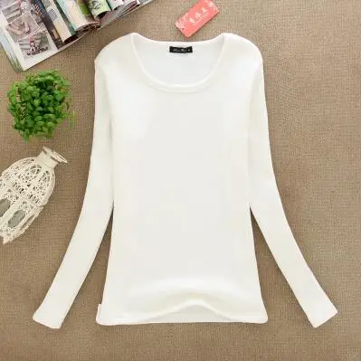 New Autumn Women Winter Slim Fit T-shirt T-shirts Slim Warm Thick Velvet T-shirts Women Long Sleeve Shirts Plus Size Tops XL - Цвет: Белый