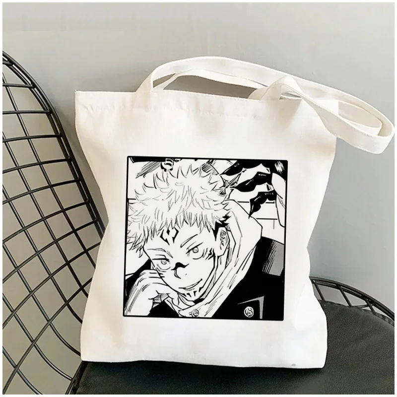 Jujutsu-bolso de compras Kaisen, bolsa de algodón, plegable, ecológico