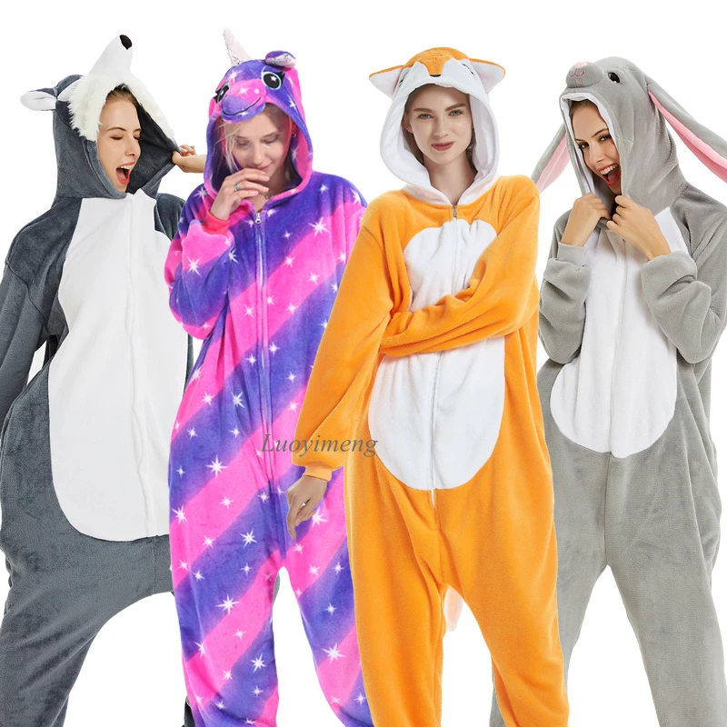 Adult Onesie Pajamas Stich Panda Unicorn Sleepwear Cartoon Anime Pyjamas Women Men Unicornio Pijama Winter Jumpsuit Costume
