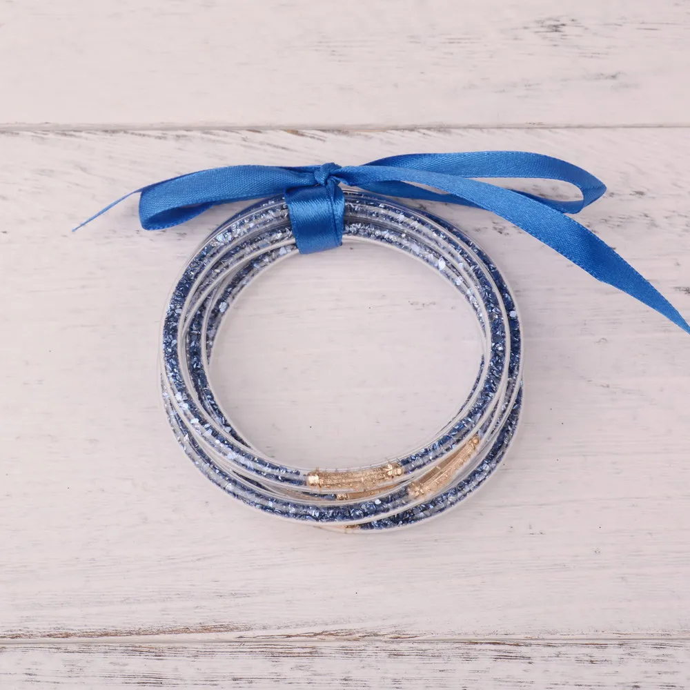 Дождевые 5 шт./компл. бант буквы веревки заполнены Набор браслетов всепогодный стек силиконовый пластик; желеобразная масса браслеты - Окраска металла: JB0610 royal blue