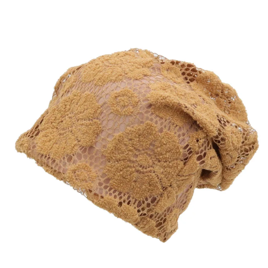 Осенне-зимняя шапка-маска, женские шапки Skullies, защита ушей, женские кружевные дышащие шапки Skullcap, хип-хоп Чепчик для девочки