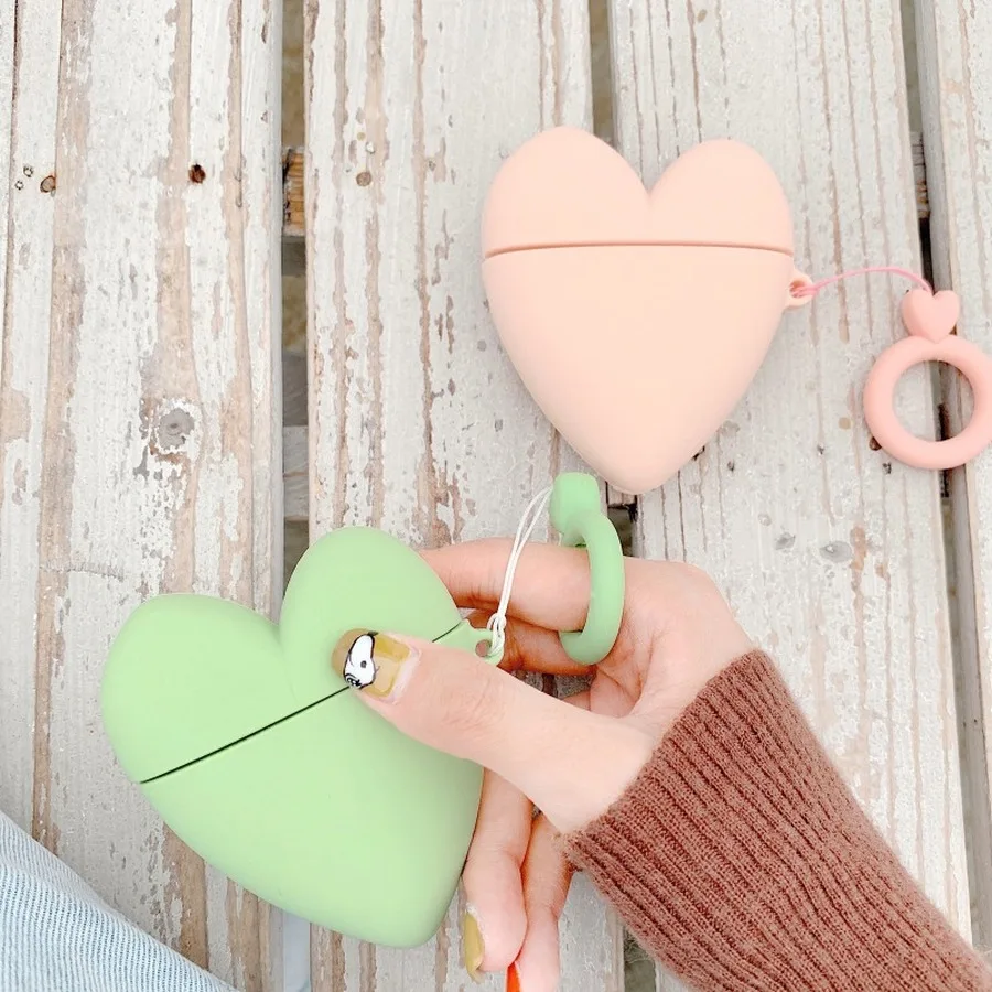 New Macaron Color Earphone Case for AirPods 1 2 Cute Love Heart Protective Silicone Cover Anti-lost Earburd with Ring | Электроника