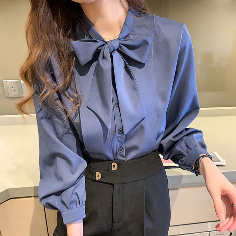 New Bow White Blouse Women 2022 Button 
