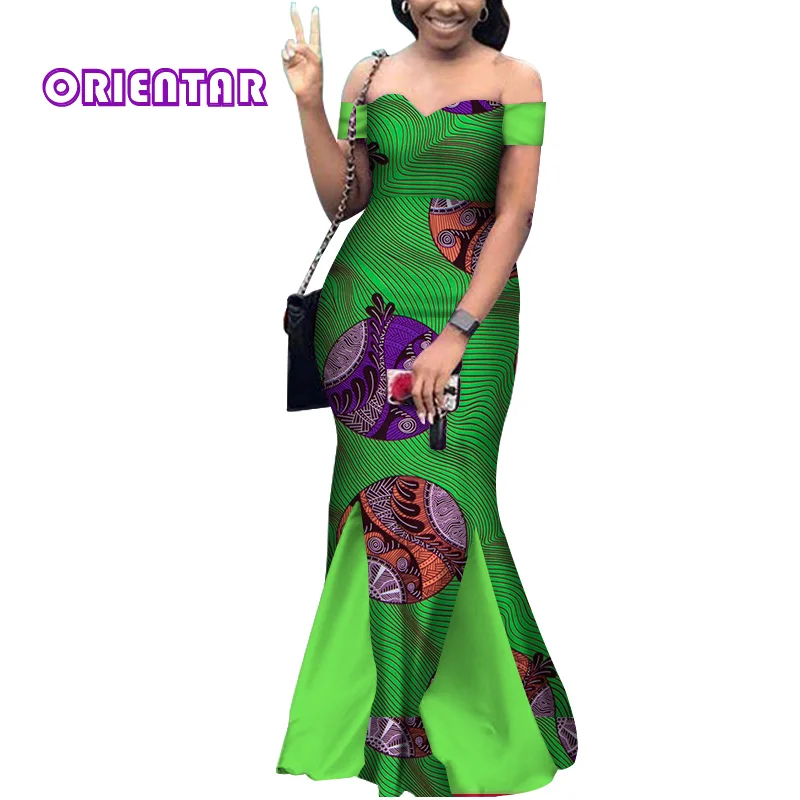 Мода Анкара платья для женщин Слэш шеи в африканском стиле платье с принтом
