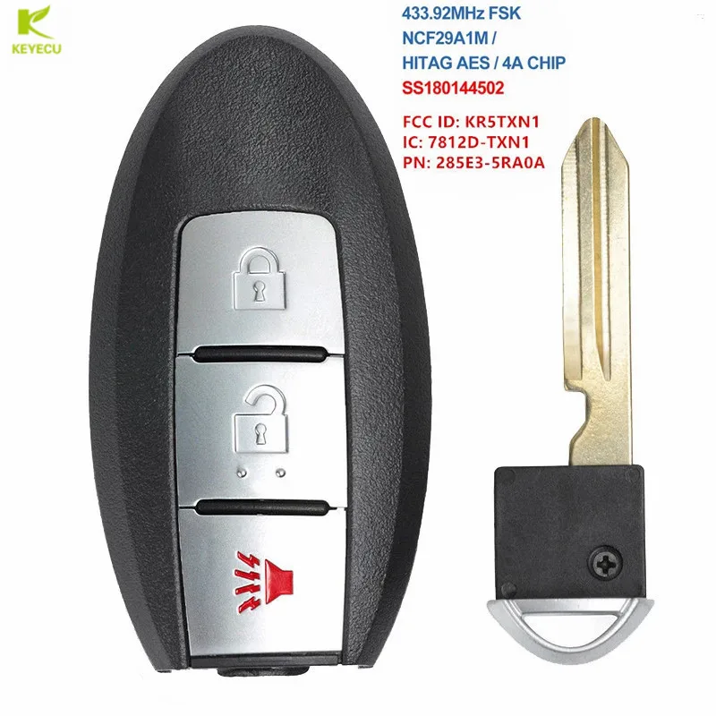 

KEYECU Replacement Proximity Smart Keyless Remote Key 433MHz 4A For Nissan Rogue Sport Kicks S SV 285E3-5RA0A KR5TXN1 S180144502