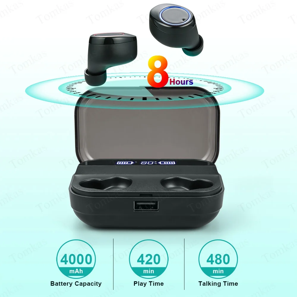 Беспроводные наушники TWS V5.0 Bluetooth наушники светодиодный дисплей 4000 мАч Внешний аккумулятор сенсорное управление спортивные наушники с двойным микрофоном