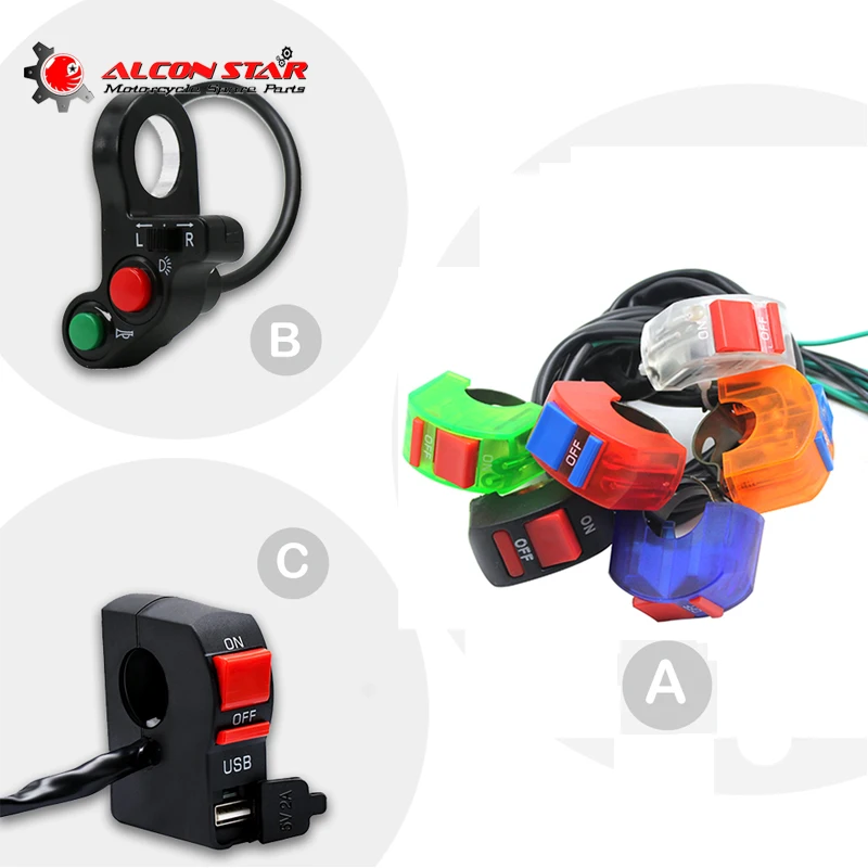 

Alconstar- 1 Pcs Motorcycle Switches Handlebar Flameout Switch ON/OFF Button with USB for Honda for Kawasaki Fog Light E-bike