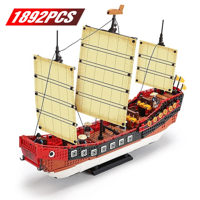 

Merchant Ship Middle Ages Compatible with Legoing Pirates Sail Boat Caribbean Model Blocks Boys Birthday Gifts Kids Toys
