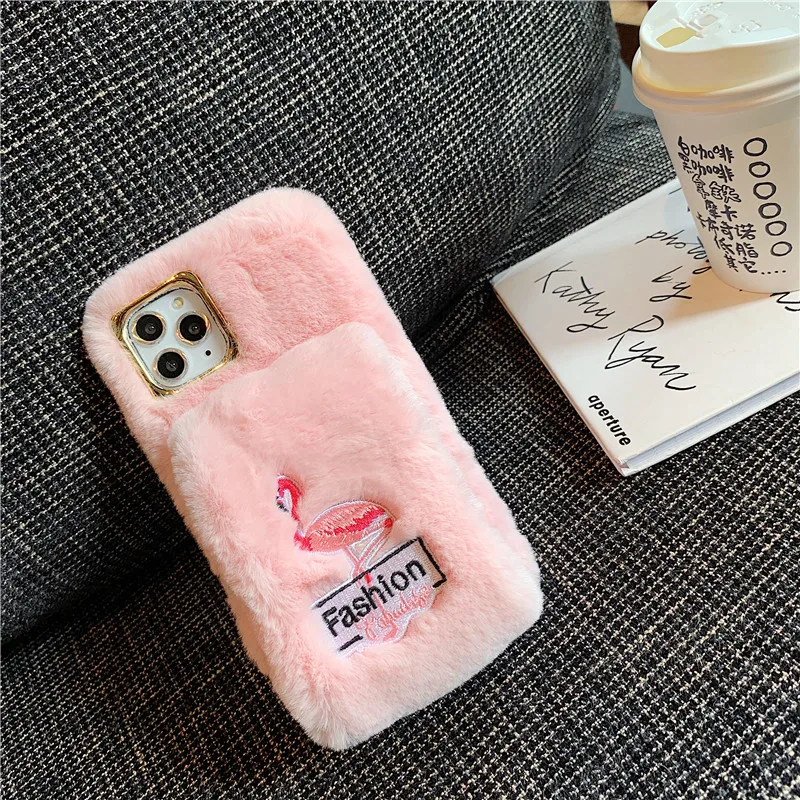 Pink Милый пушистый Фламинго чехол для телефона для iphone 11 Pro XR XS Max X 7 8 plus 6 6s задняя крышка модный ремешок портмоне Твердые чехлы - Цвет: Pink