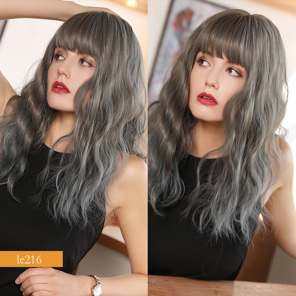 água peruca de cabelo sintético com franja