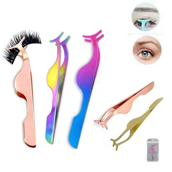 

Grafting False Eyelash Tweezers Stainless Steel Colorful Makeup Forceps for beauty tool Eye lash extension Curler bulk wholesale