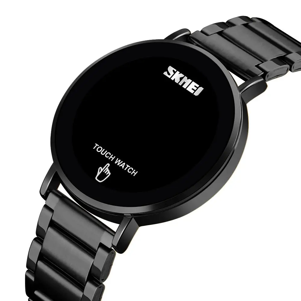 Black SKMEI мужские часы цифровые часы Роскошные сенсорный экран светодиодный светильник дисплей Электронные наручные часы из нержавеющей стали мужские часы Reloj - Цвет: Black