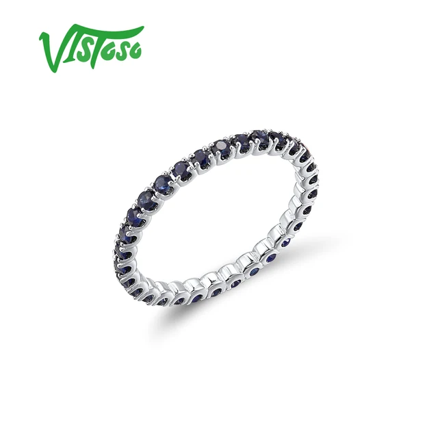 VISTOSO Pure 14K White/Rose/Yellow Gold Ring For Women Blue Sapphire/Ruby/Emerald Simple Style Eternity Ring Gift Fine Jewelry Blue Sapphire