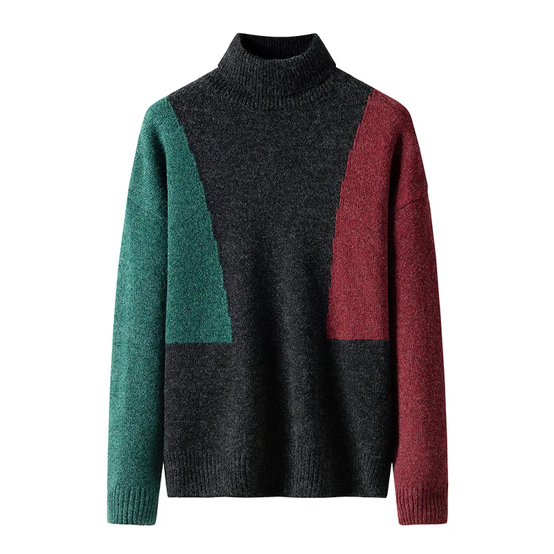 ZUSIGEL Новое поступление мужские пуловеры в японском стиле Цветные Лоскутные мужские свитера с высоким воротом для Повседневный теплый свободный зимний свитер мужской трикотаж