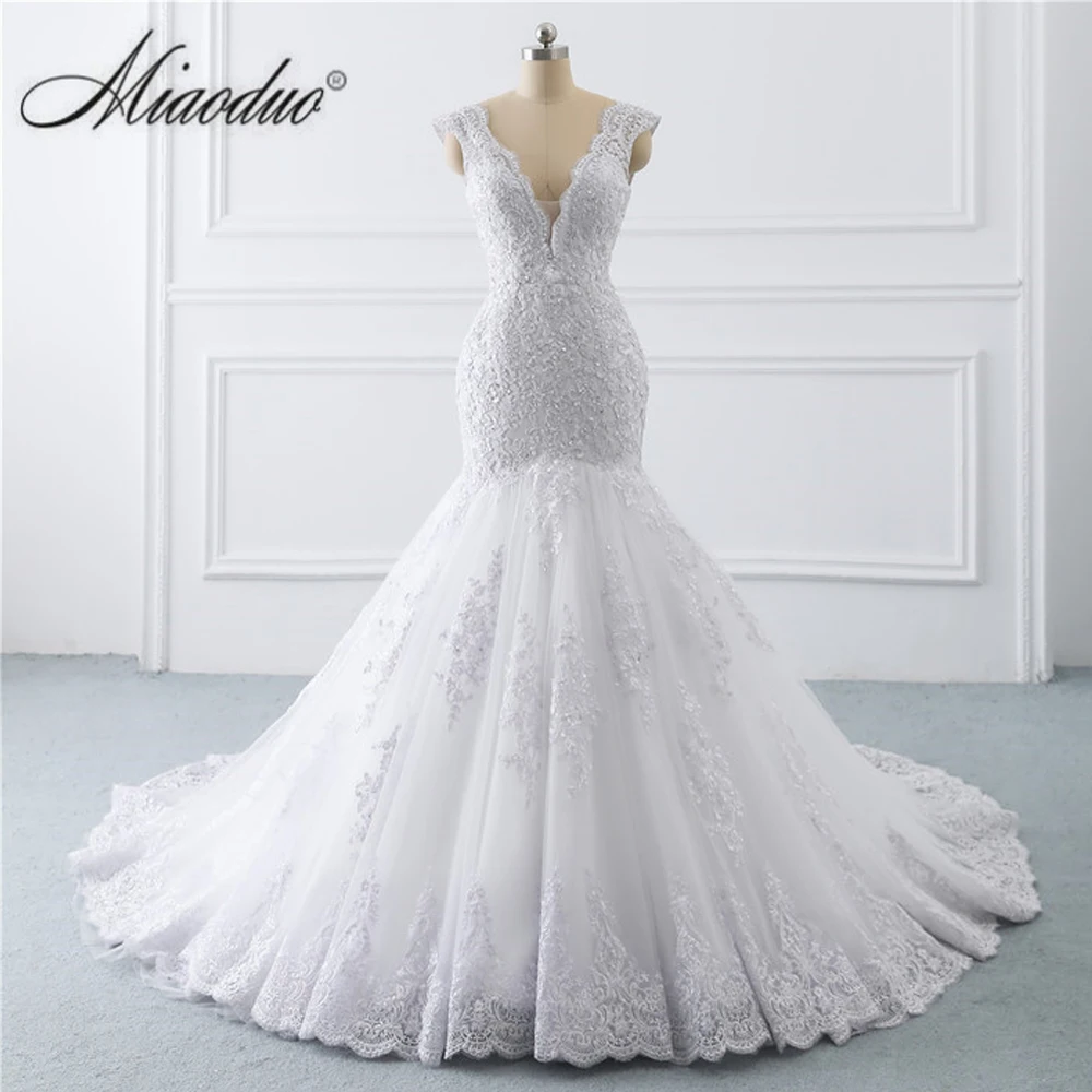 Wedding Dresses Miaoduo Mermaid Wedding Dresses Sleeveless White V Neck Lace Bridal Dress