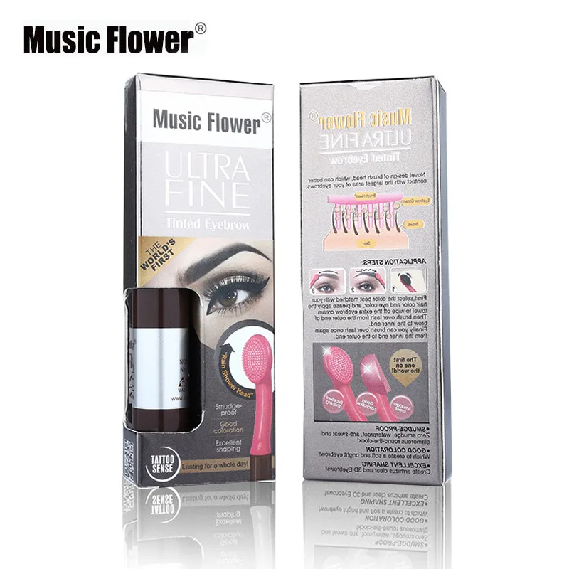 Music Flower 4 цвета карандаш для бровей кремовый оттенок Гель для макияжа брови, тушь для ресниц и бровей 3D карандаш для бровей с новым дизайном Кисть для макияжа