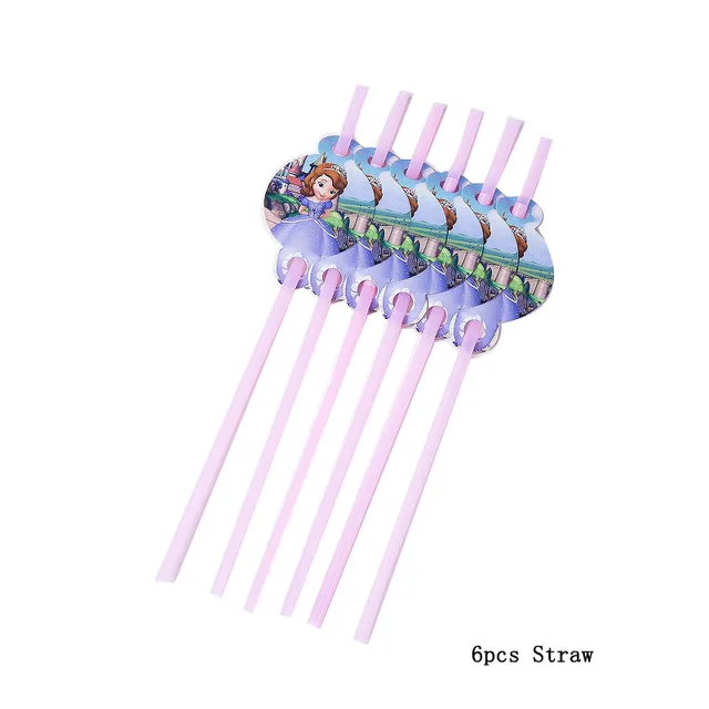 New Disney Sofia Princess Theme Party Disposable Tableware For Decorations Birthday Party Baby Shower Napkin Plate Cup Supplies 6pcs Straw