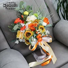 Kyunovia Outdoor Photo Booth Photo Props Wedding Photography Flat Sunflower Wedding Bouquet Fall Bridal Bouquet BY38