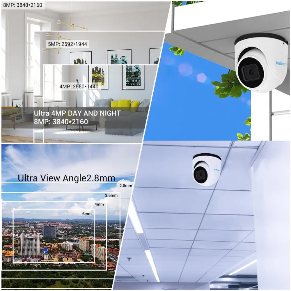 Инфракрасная купольная IP камера Brillcam 4K/8MP UHD с объективом 2 8 мм PoE IP67 защищенная от