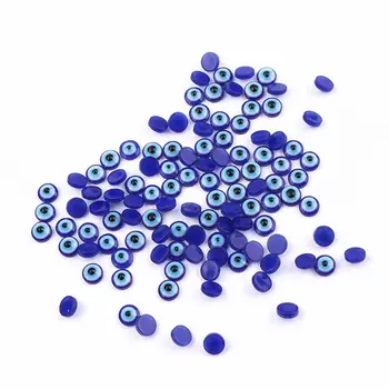 

50Pcs Glass Blue Evil Eye DIY Flat Round Beads Amulet Protection Jewelry Making
