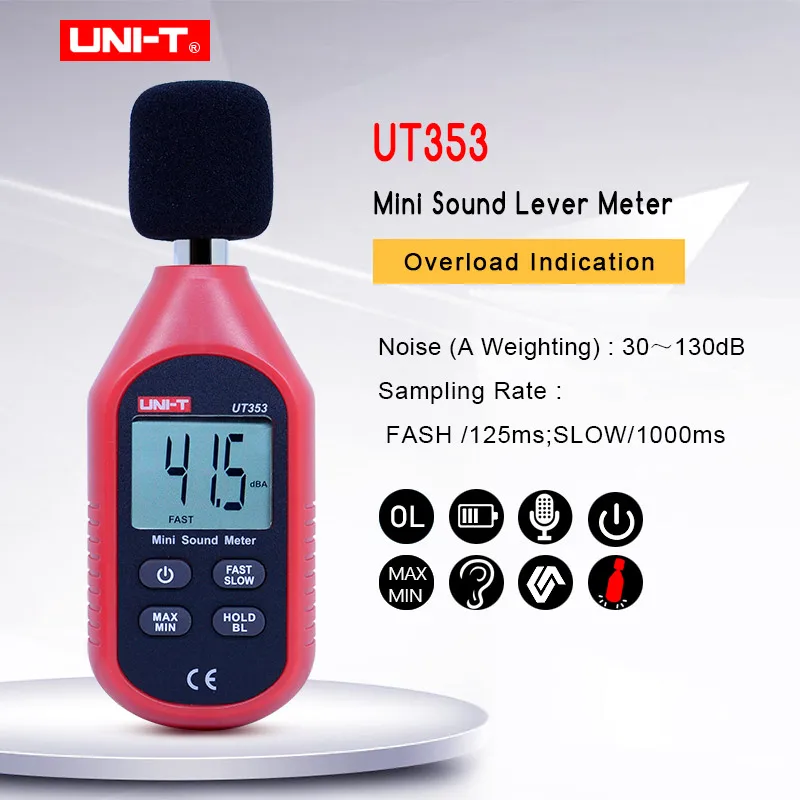 

UNI-T UT353 30~130dB Mini Sound Lever Meter Digital Voice Tester Noice Decibel Monitor db Meter