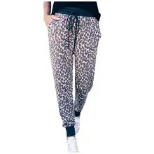Женские повседневные спортивные длинные штаны с леопардовым принтом и эластичной резинкой на талии, модные женские спортивные штаны для занятий спортом и бега