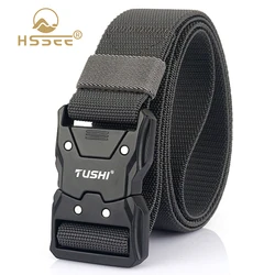 HSSEE New Men's Elastic Tactical Belt Hard Metal Buckle Quick Unlock Military Army Belt Outdoor Casual Girdle Male Waistband