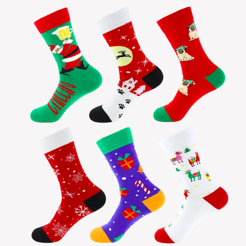 Рождественские носки унисекс из хлопка для осени и зимы, новогодний Санта Клаус, рождественский подарок, Носки с рисунком, счастливые рождественские носки для женщин и мужчин