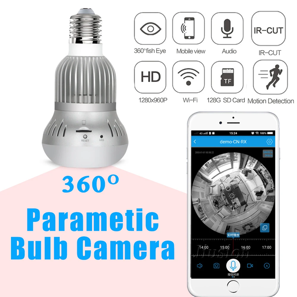 WiFi IP ламповый светильник, камера рыбий глаз 1080 P, 360 градусов, полный обзор, мини камера видеонаблюдения, 1.3MP, ночное видение, домашняя камера безопасности, панорамная камера