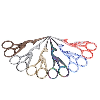 

6Pcs 4.5in Retro Crane Shaped Scissors Crested Retro Cross Stich Embroidery Thread Yarn Tea Scissors