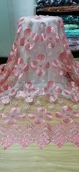 

Pink 2020 African Net Lace Fabric, High Quality Elegant Nigerian Wedding Lace Fabrics 5Yards Stones and Beads French Tulle lace