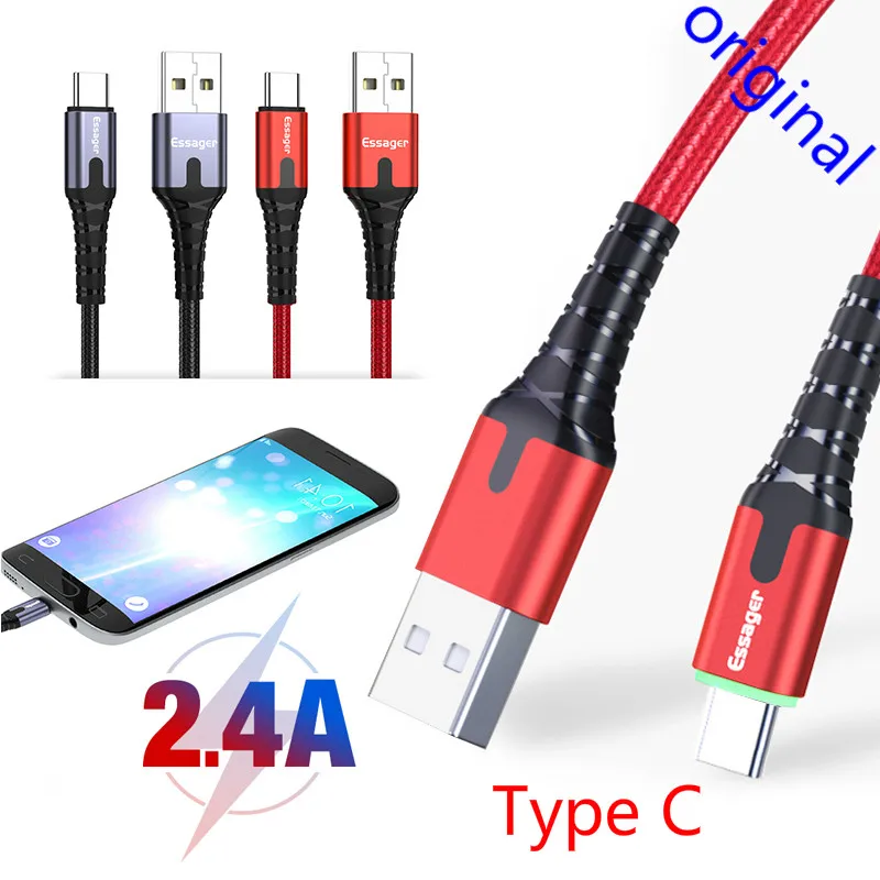 

Essager LED USB Type C Cable Fast Charge Wire Cord 1m/2m USBC Cable for Huawei Mate 20 Pro Samsung galaxy note 9 S9