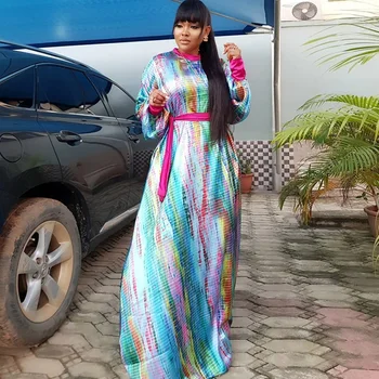 

Elegant Kaftan Silk Dress 2020 Dashiki Printed Summer Dress African Dresses for Women Floor Length Robe Party Gown Africa Dress