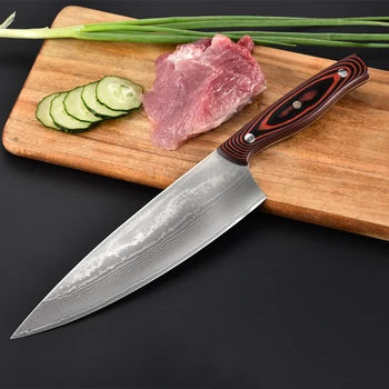 

Damascus Steel Japanese Kitchen Knife Professional Chef Knife Home Meat Cleaver Knife Wooden Handle Super Sharp Cooking Tools