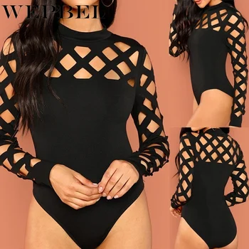 

WEPBEL Newest Women's Summer Sexy Solid Long Sleeve Hollow Jumpsuit