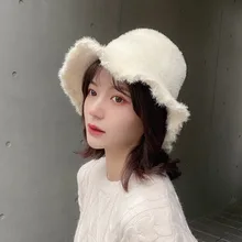 Модные однотонные шапки-ведерки для женщин, утолщенные пушистые рыбацкие шапки, осенне-зимняя теплая шапка, трендовые Повседневные шапки для девочек, уличные