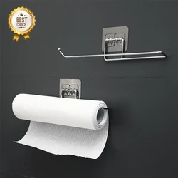 Self-Adhesive Towel Holder Roll Paper Holder Punch-free Stand  Kitchen Storage Rack Door Hanging Hook Bathroom Accessories