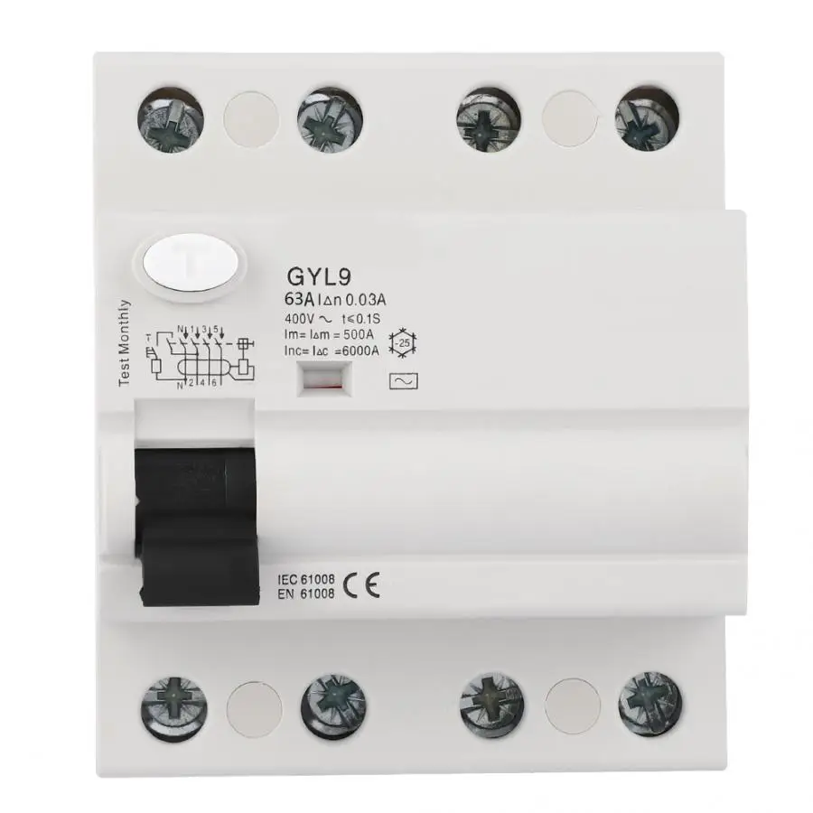 

GYL9 Circuit Breaker 12v 4P+N 25A/40A/63A Residual current Circuit breaker with Leakage protection 400VAC RCCB RCBO