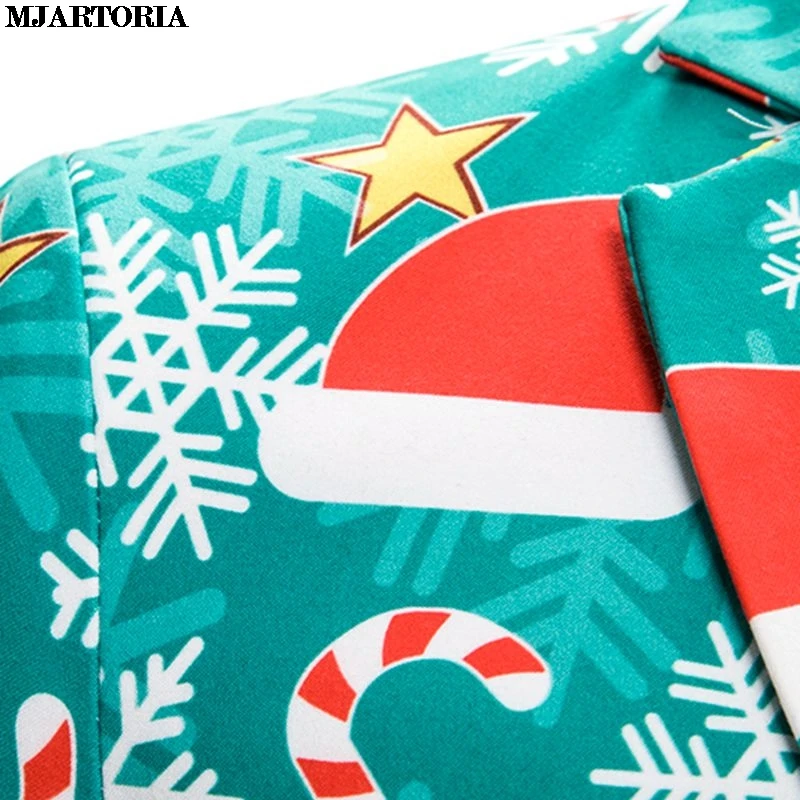 MJARTORIA Blazer Men Christmas Suit Jacket Costume New 2019 Mens Printing Slim Fit Blazer Stylish Coat Halloween Wild Tops Coats