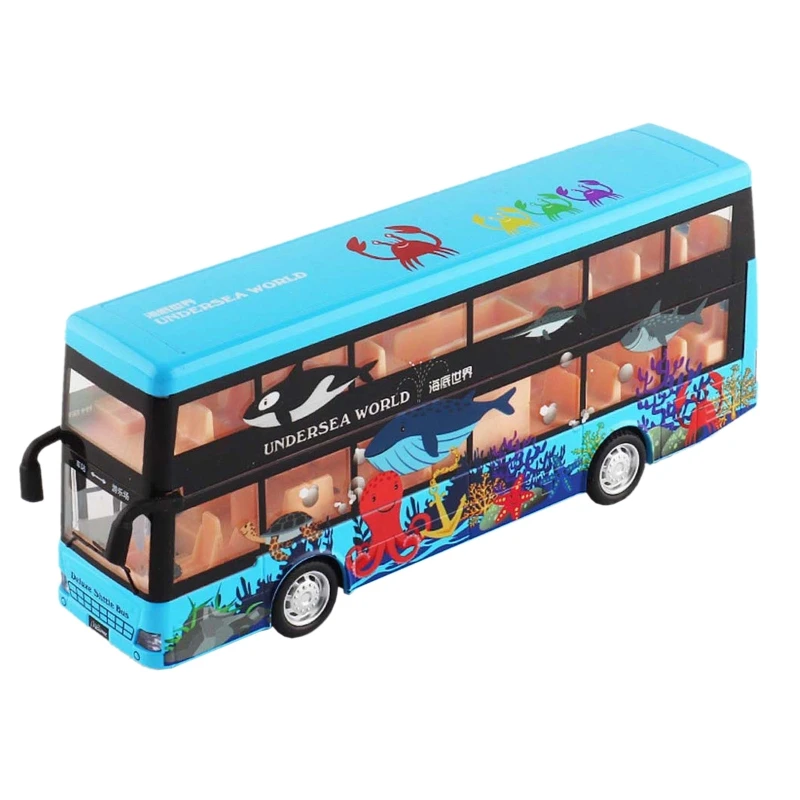 

1:50 Scale Double Travel Bus Pull Back Vehicle Car with Lights Sound for Toddler
